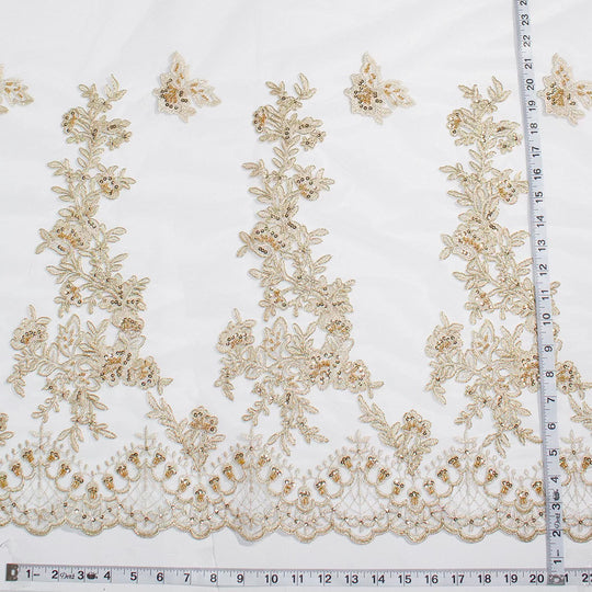 1 Yard Opulent Beaded and Corded Bridal Lace Fabric Embroidered on Polyester Net Mesh