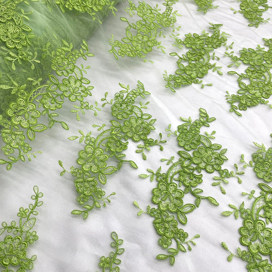 1 Yard Silver Corded Bridal Lace Fabric Embroidered on Polyester Net Mesh for Wedding and Evening Gowns – 54"