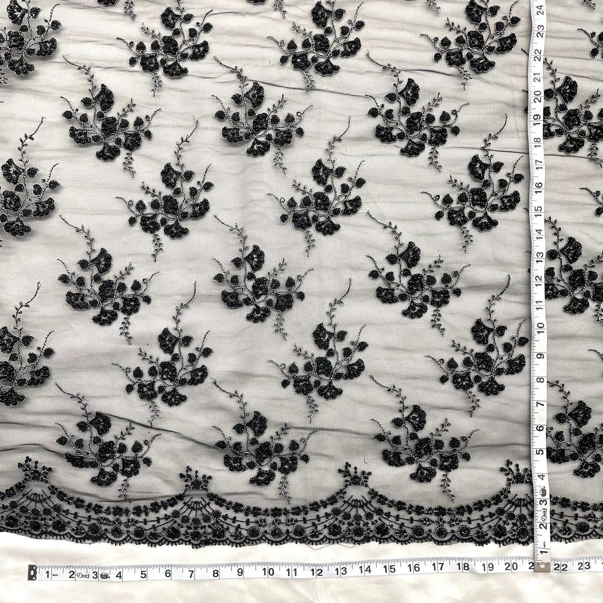Beaded Sequined Lace Fabric on Polyester Net Mesh