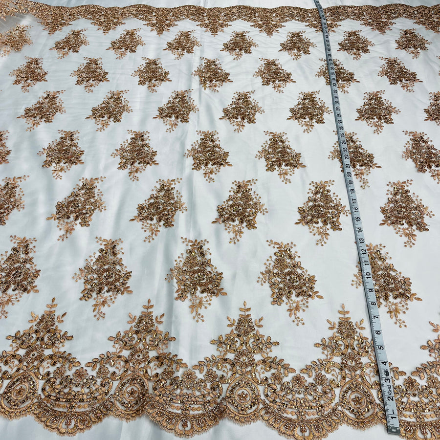 1 Yard Beaded and Corded Lace Fabric Embroidered on Polyester Net Mesh