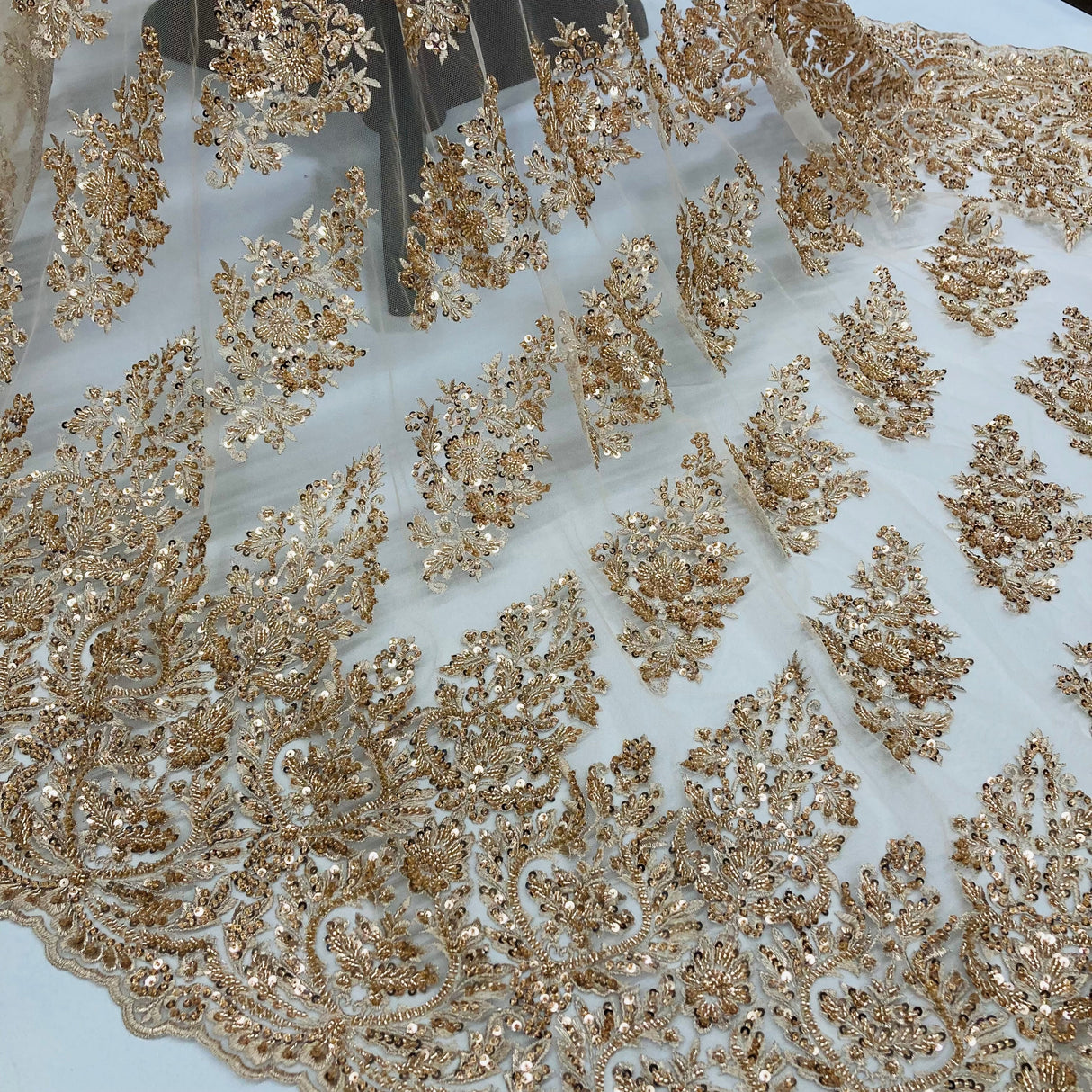 Beaded Embroidered Lace Mesh Champagne