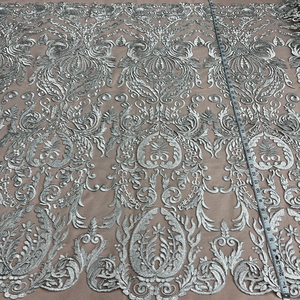 1 Yard Corded Bridal Lace Fabric, Embroidered 100% Polyester Net Mesh for Wedding Dresses