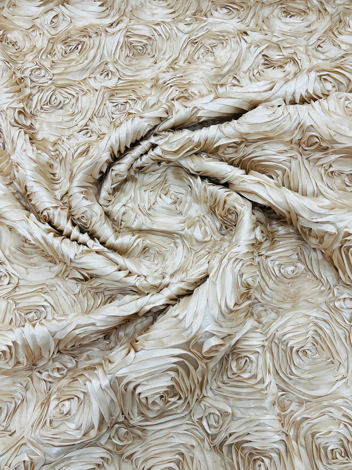 Rosette 3D Satin Polyester Fabric - 3D Rosette Design, 54" Width (1 Yard)