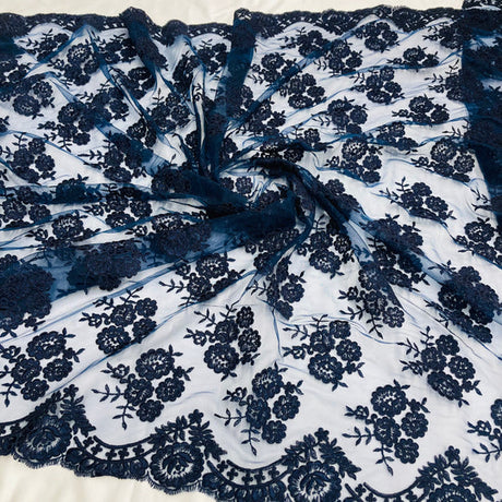 1 Yard Corded Bridal Lace Fabric Embroidered on 100% Polyester Net Mesh – 50"