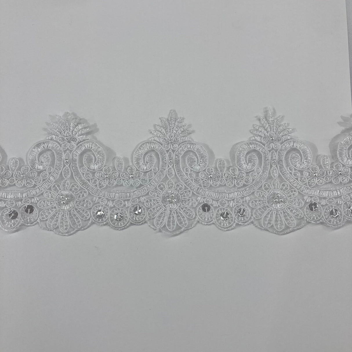 Beaded Corded Lace Trim 4" Polyester Net Mesh