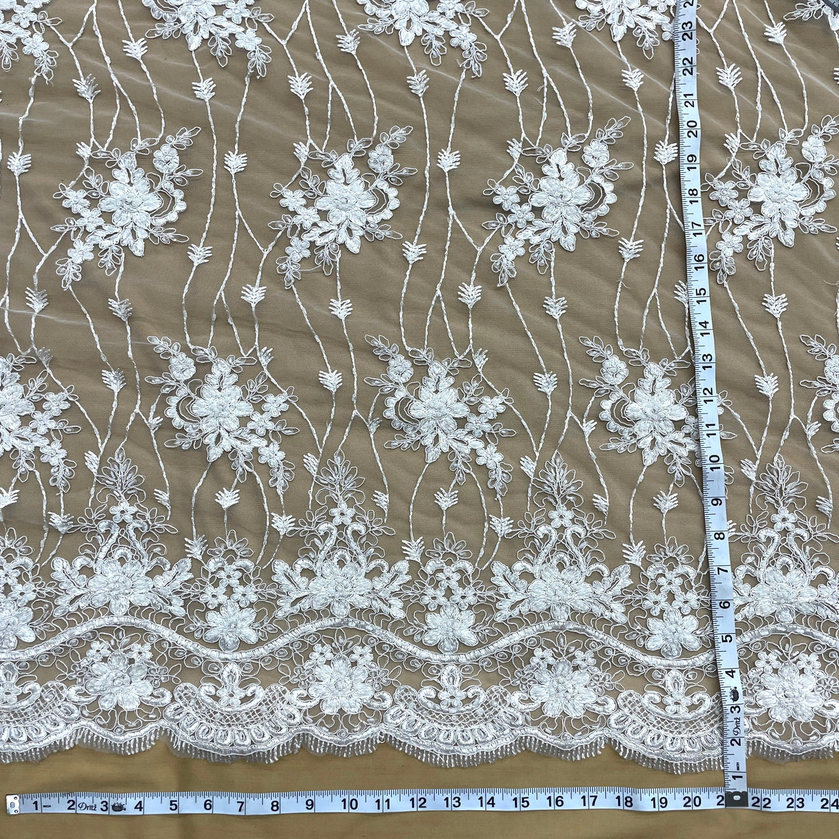 Beaded Corded Bridal Lace Fabric - Black, Navy, 51" Width (1 Yard)