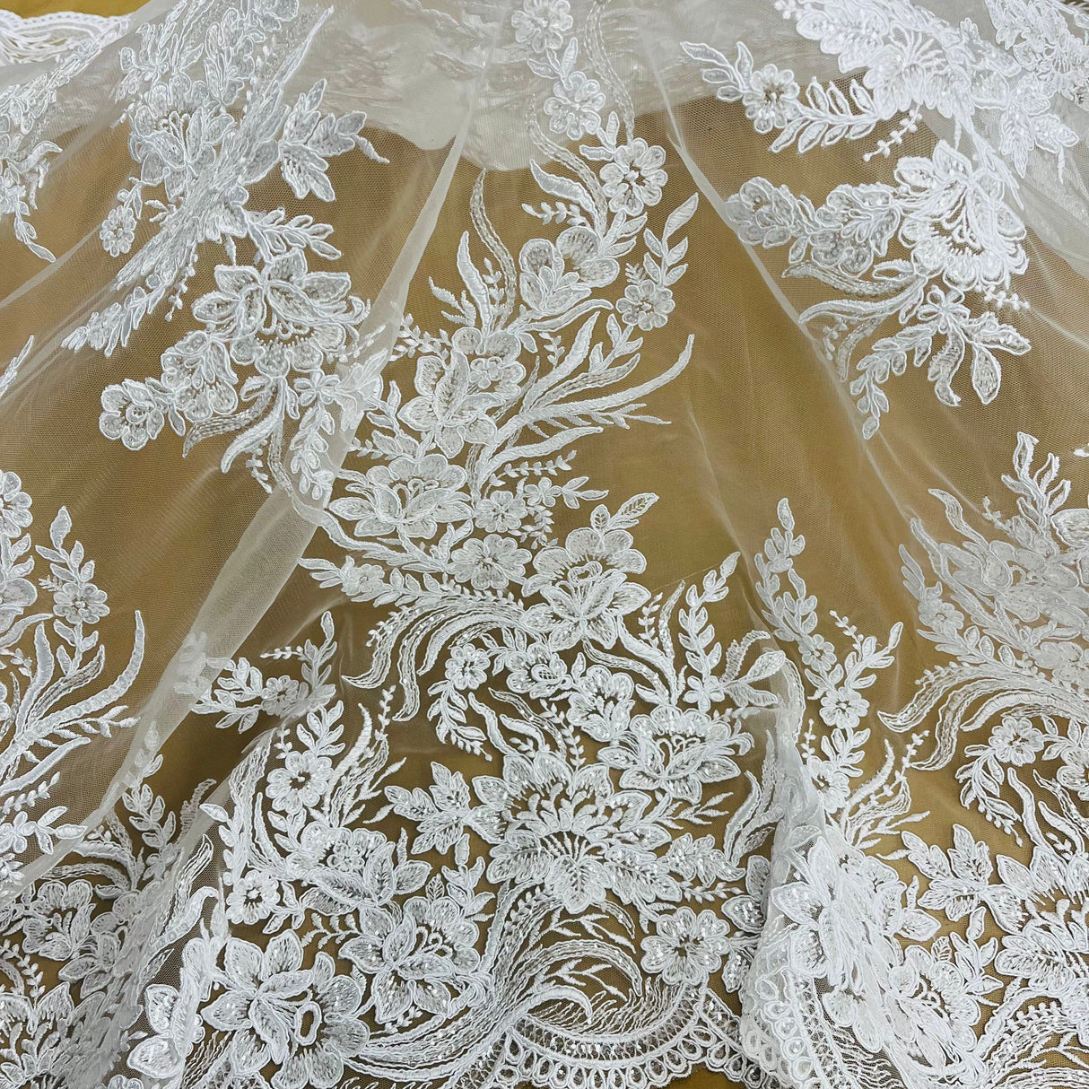 Beaded Corded Bridal Lace Fabric