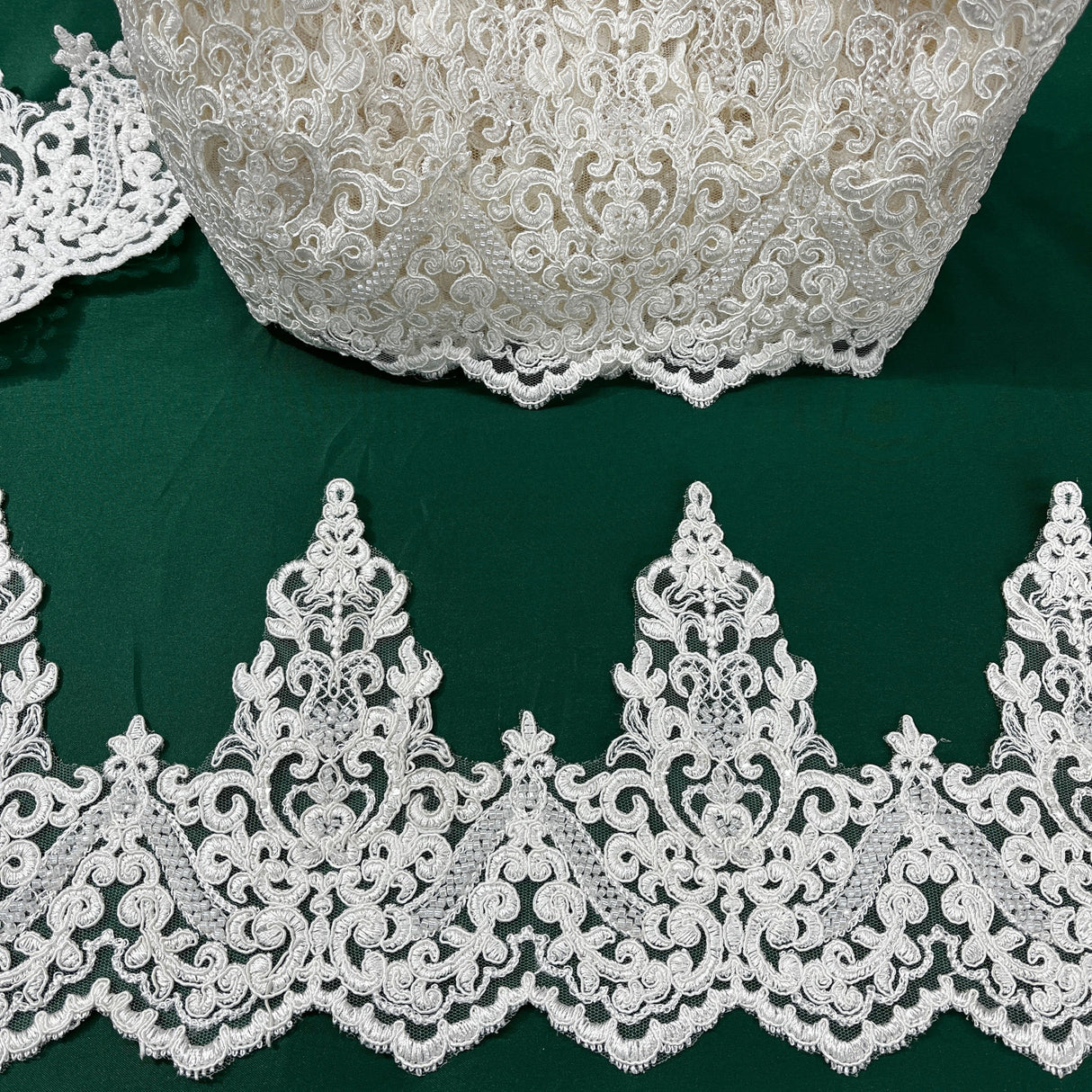 Beaded Corded Lace Trimming 100 Percent Polyester Organza Fabric - Embroidered, 6" Width (1 Yard)