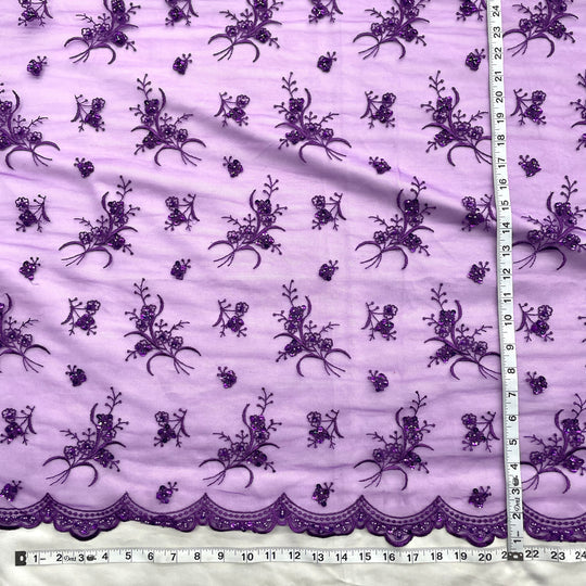 1 Yard Elegant Beaded Lace Fabric Embroidered on Polyester Net Mesh – 54"