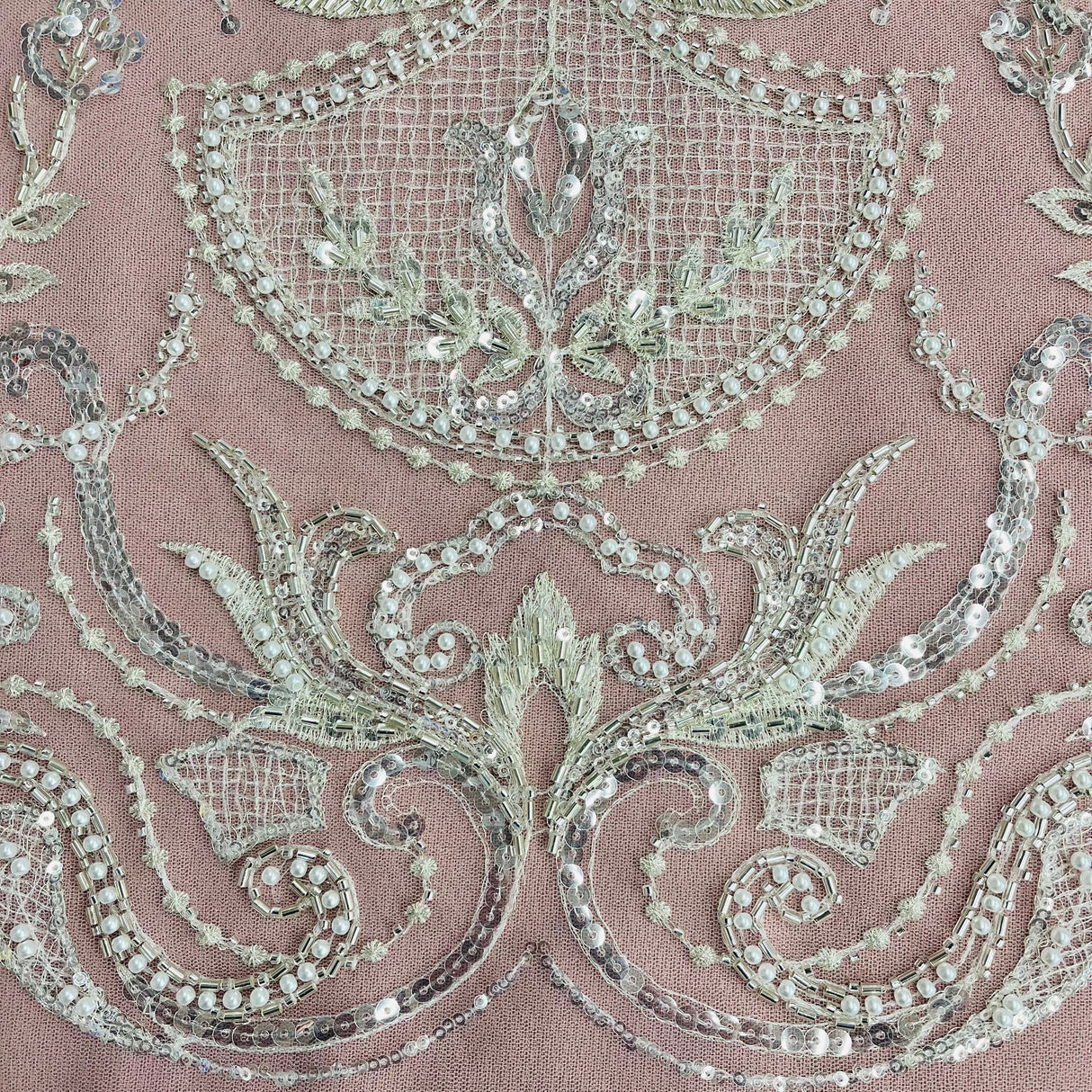 Beaded Lace Fabric on Polyester Net Mesh