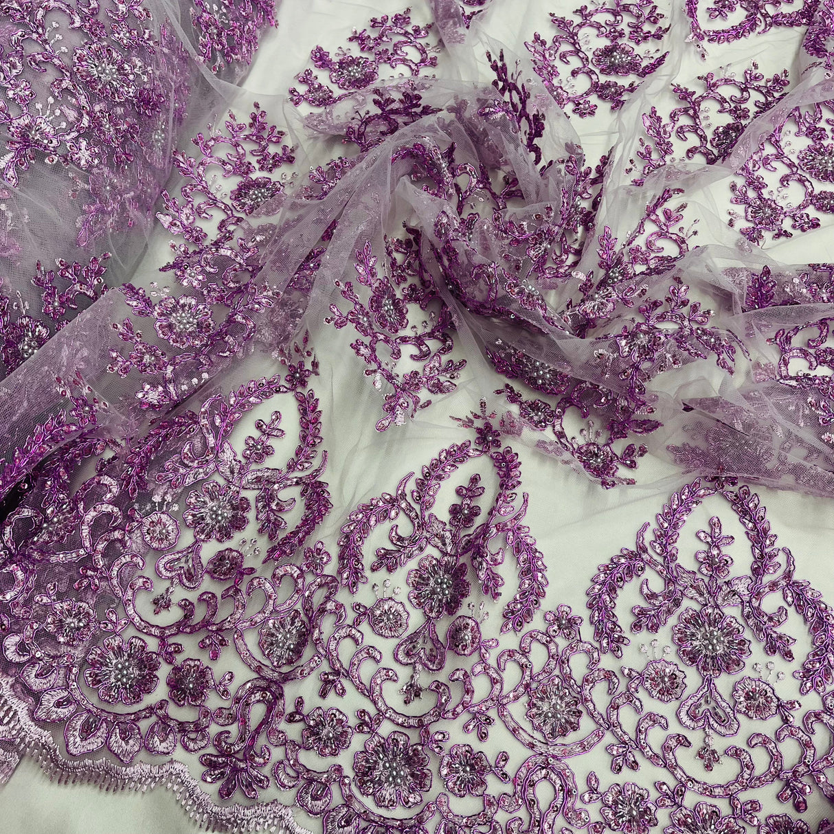 Beaded Corded Bridal Lace Mesh