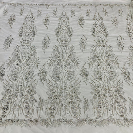 1 Yard Beaded Lace Fabric Embroidered on 100% Polyester Net Mesh | Lace USA - GD-13276 - Ivory