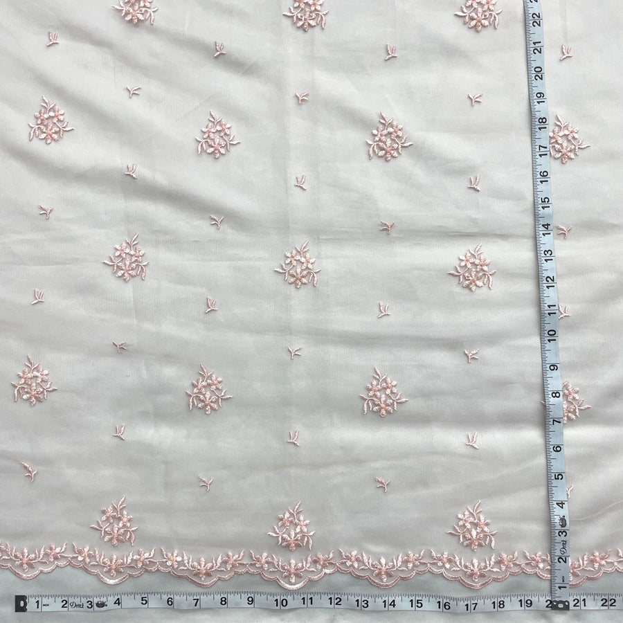 1 Yard - Beaded Lace Fabric Embroidered on 100% Polyester Net Mesh - Ivory - 54" Wide