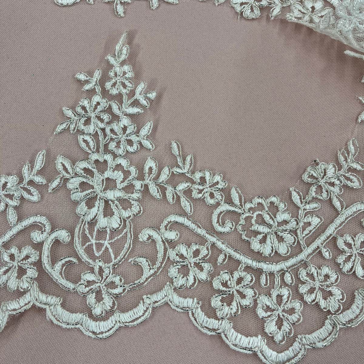 1 Yard Corded Lace Trimming Embroidered on 100% Polyester Net Mesh, Elegant and Durable Fabric Trim