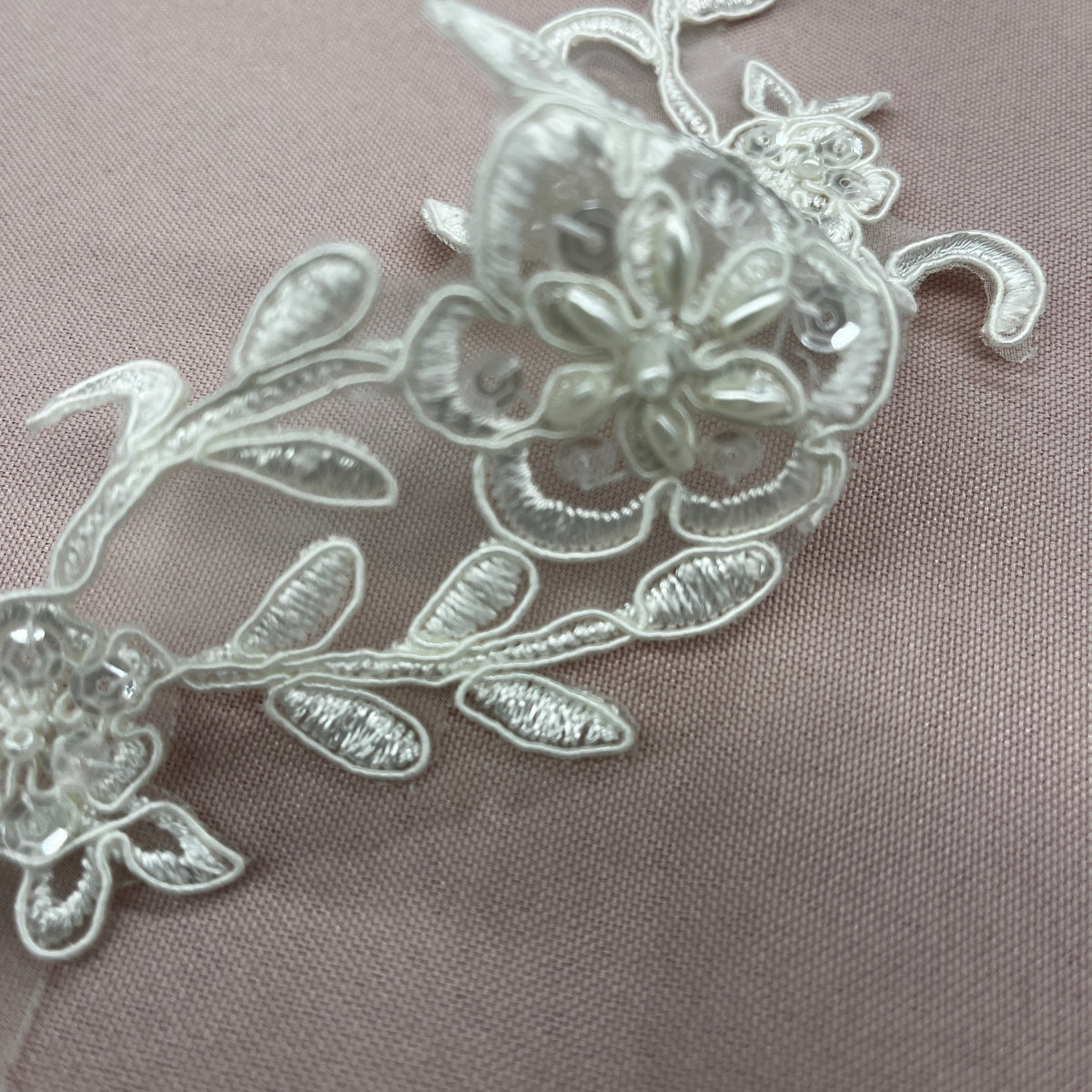 1 Yard Beaded & Corded Lace Applique Embroidered on 100% Polyester Organza Fabric