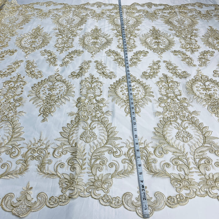 1 Yard Elegant Corded Embroidered Bridal Lace Fabric for Occasion White
