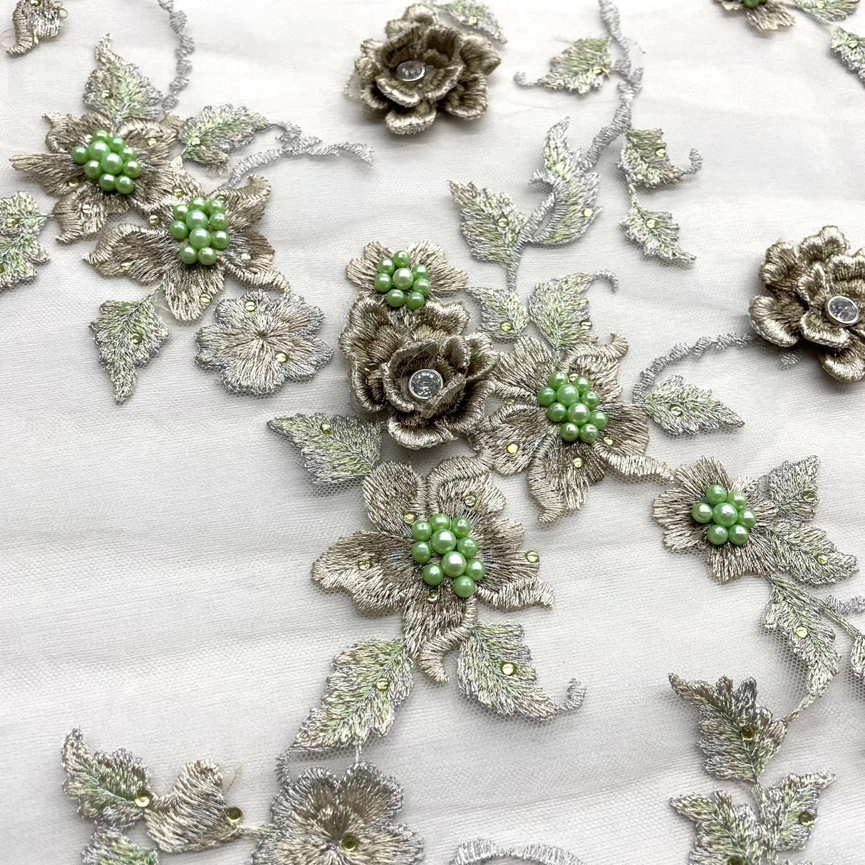 Beaded 3D Floral Lace Fabric