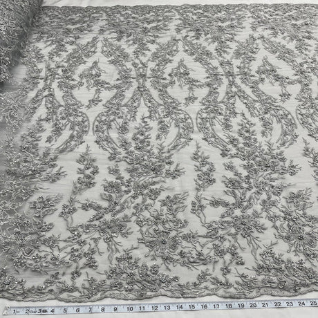 1 Yard Silver Beaded Embroidered Lace Fabric – 54"