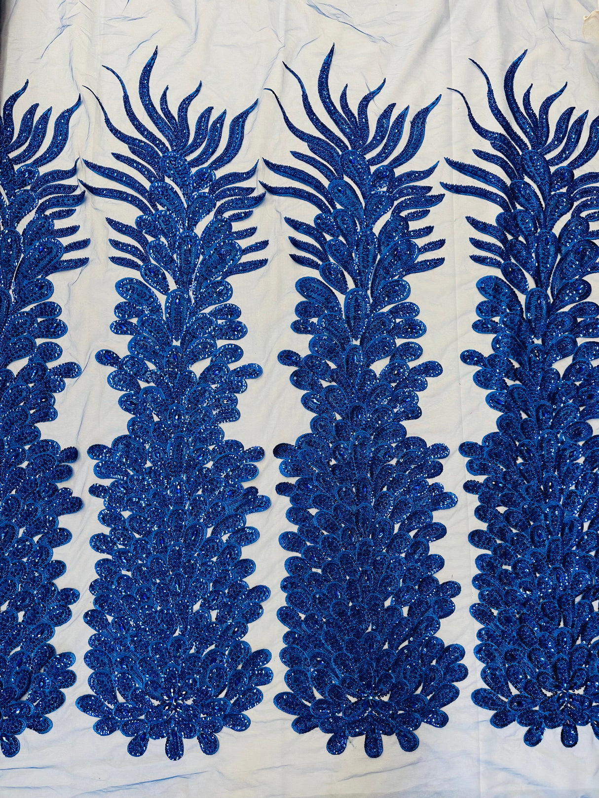 New Vegas Heavy Beaded Feather Design Embroidery Mesh Fabric - Beaded Feather Design, 11" Width, 50" Length (1 Panel)