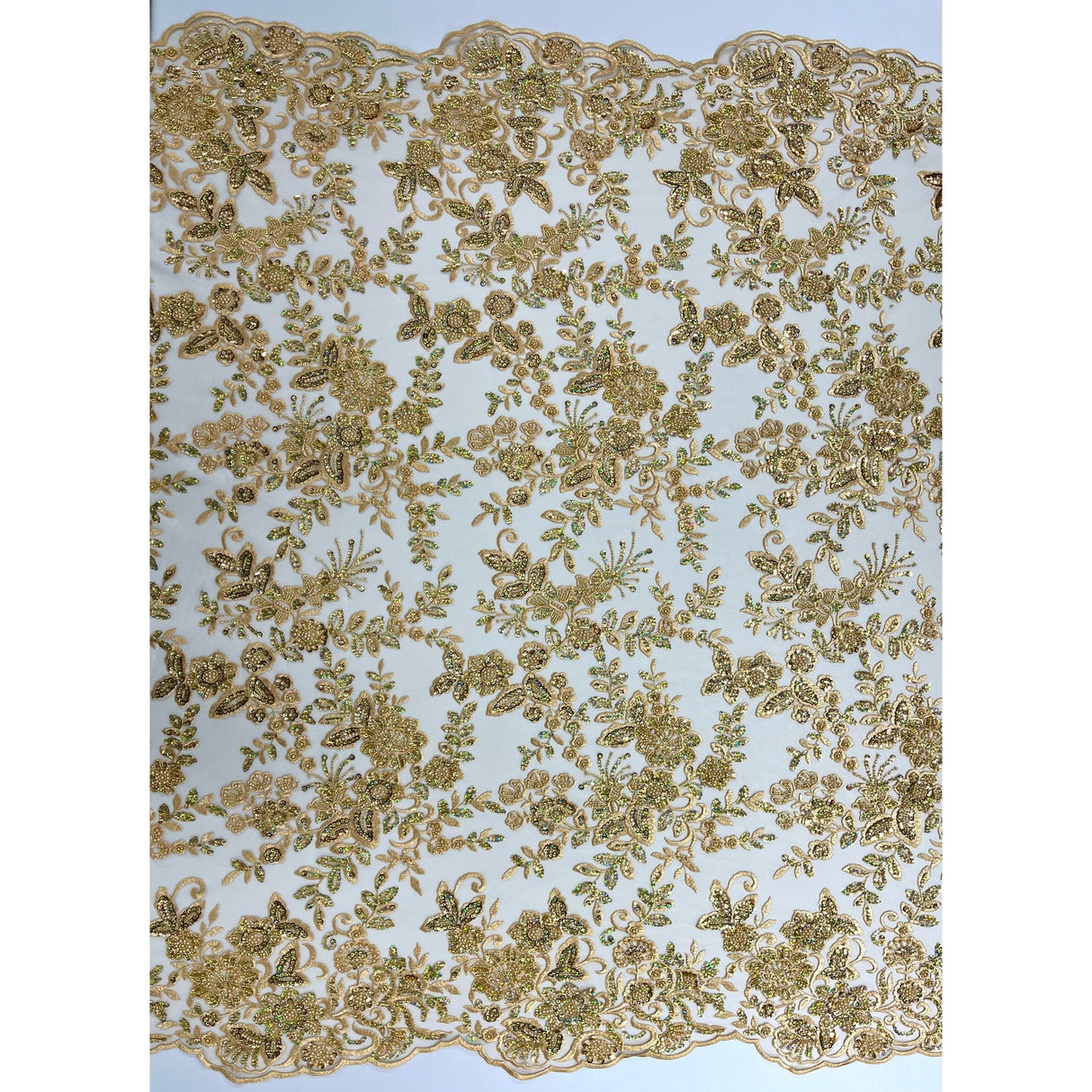 Beaded Sequined Floral Lace Fabric 51"