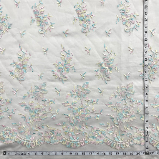 1 Yard Corded Bridal Lace Fabric Embroidered on Polyester Net Mesh for Elegant Wedding and Evening Gowns – 54"