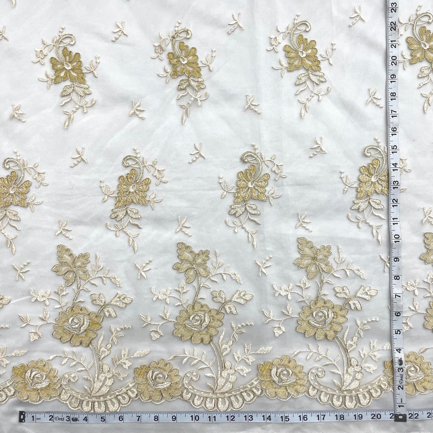 1 Yard Corded Bridal Lace Fabric Embroidered on Polyester Net Mesh for Elegant Wedding and Evening Gowns – 54"