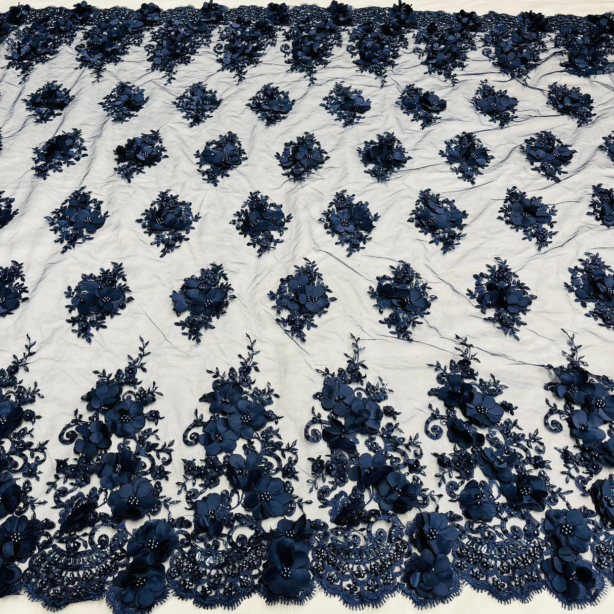Beaded 3D Floral Lace Fabric