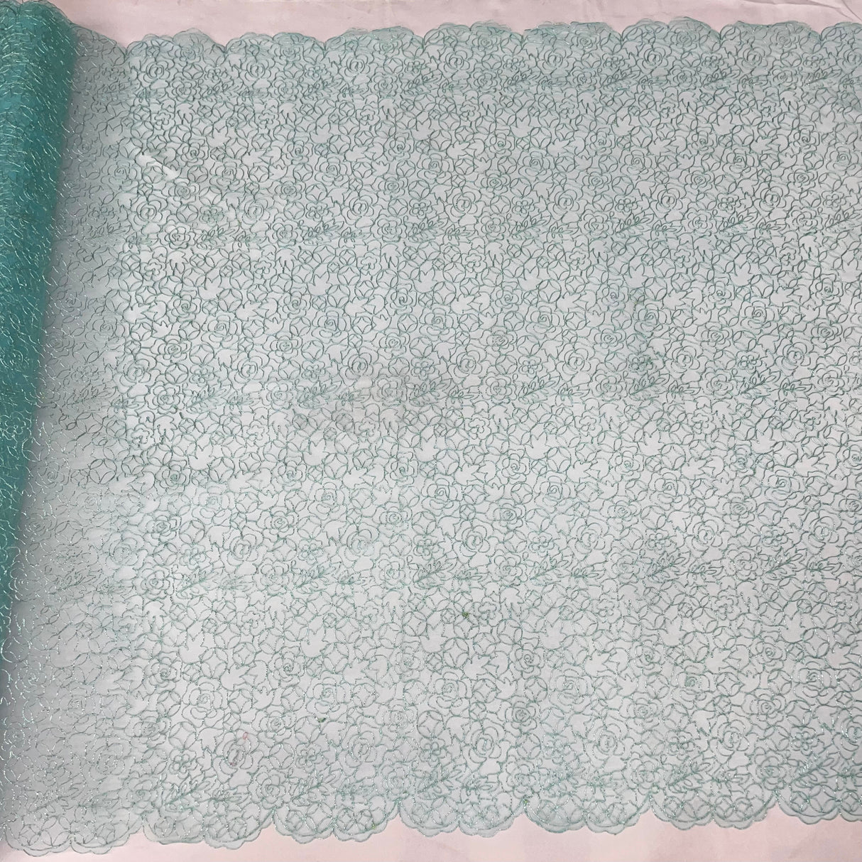 Embroidered Lace Turquoise Mesh