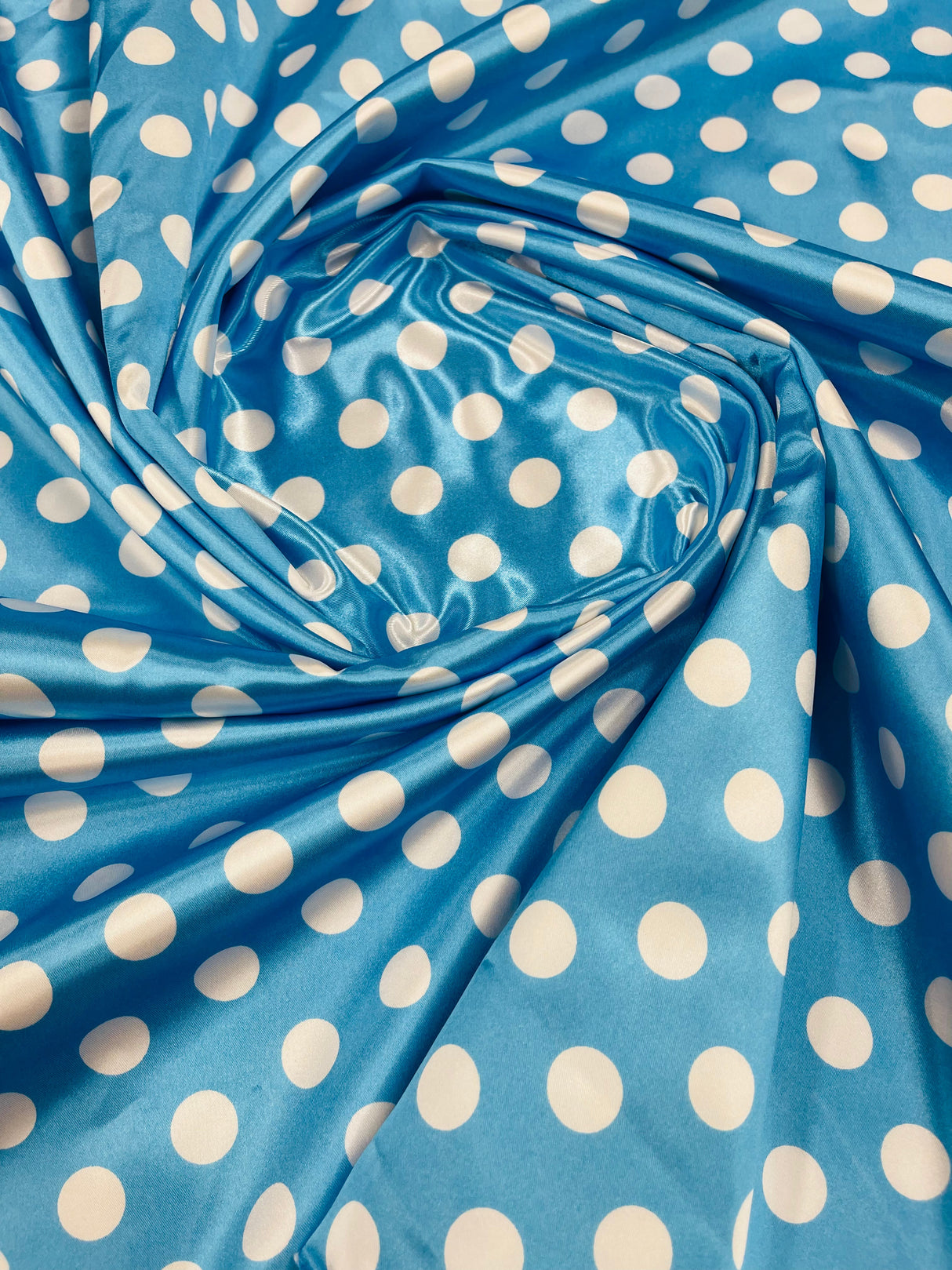 Polka Dot Satin 100 Percent Polyester Charmeuse Fabric - White Polka Dot On Red, 58" Width (1 Yard)