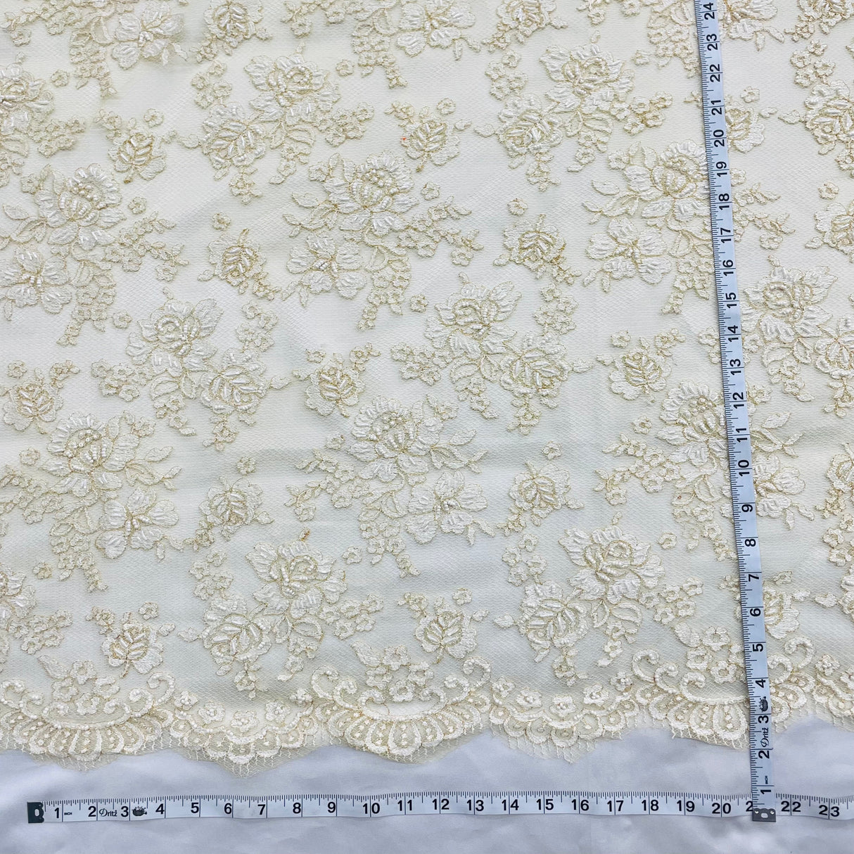 Beaded Lace Fabric Ivory Gold