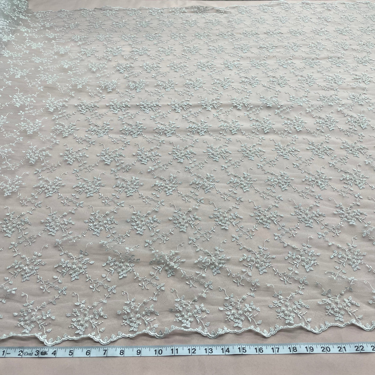Beaded Lace Fabric on Polyester Net Mesh