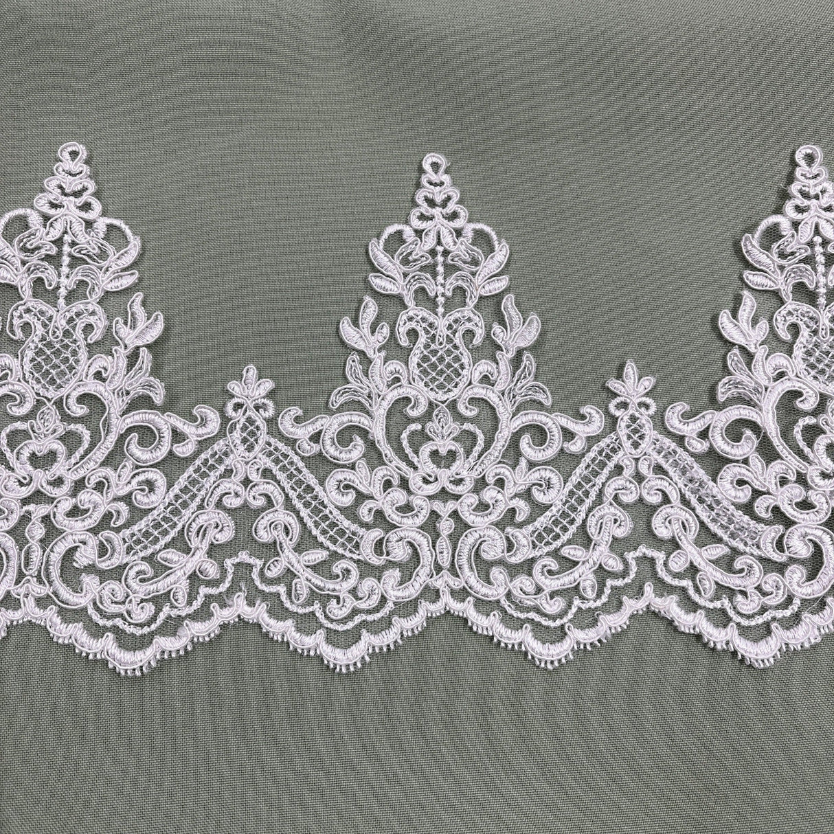 Corded Lace Trimming Embroidered On 100 Percent Polyester Net Mesh Fabric - Floral Corded Embroidery, 6" Wide (1 Yard)
