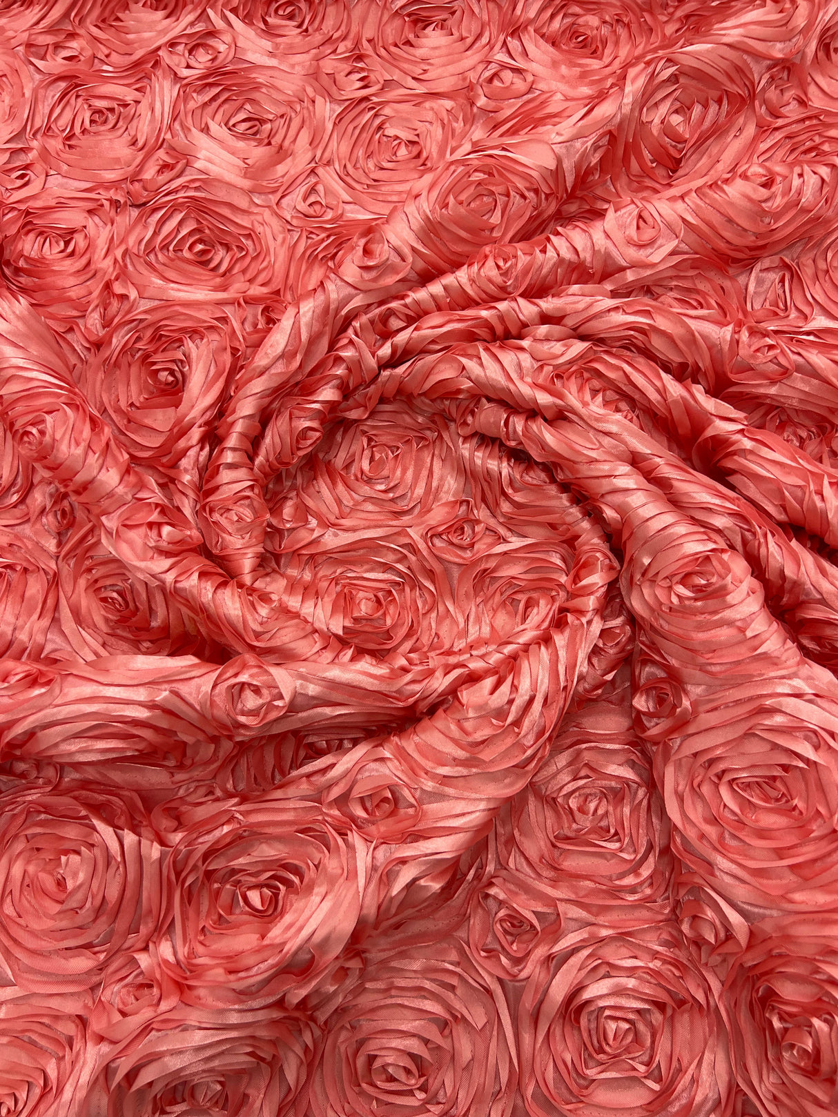 Rosette 3D Satin Polyester Fabric - 3D Rosette Design, 54" Width (1 Yard)