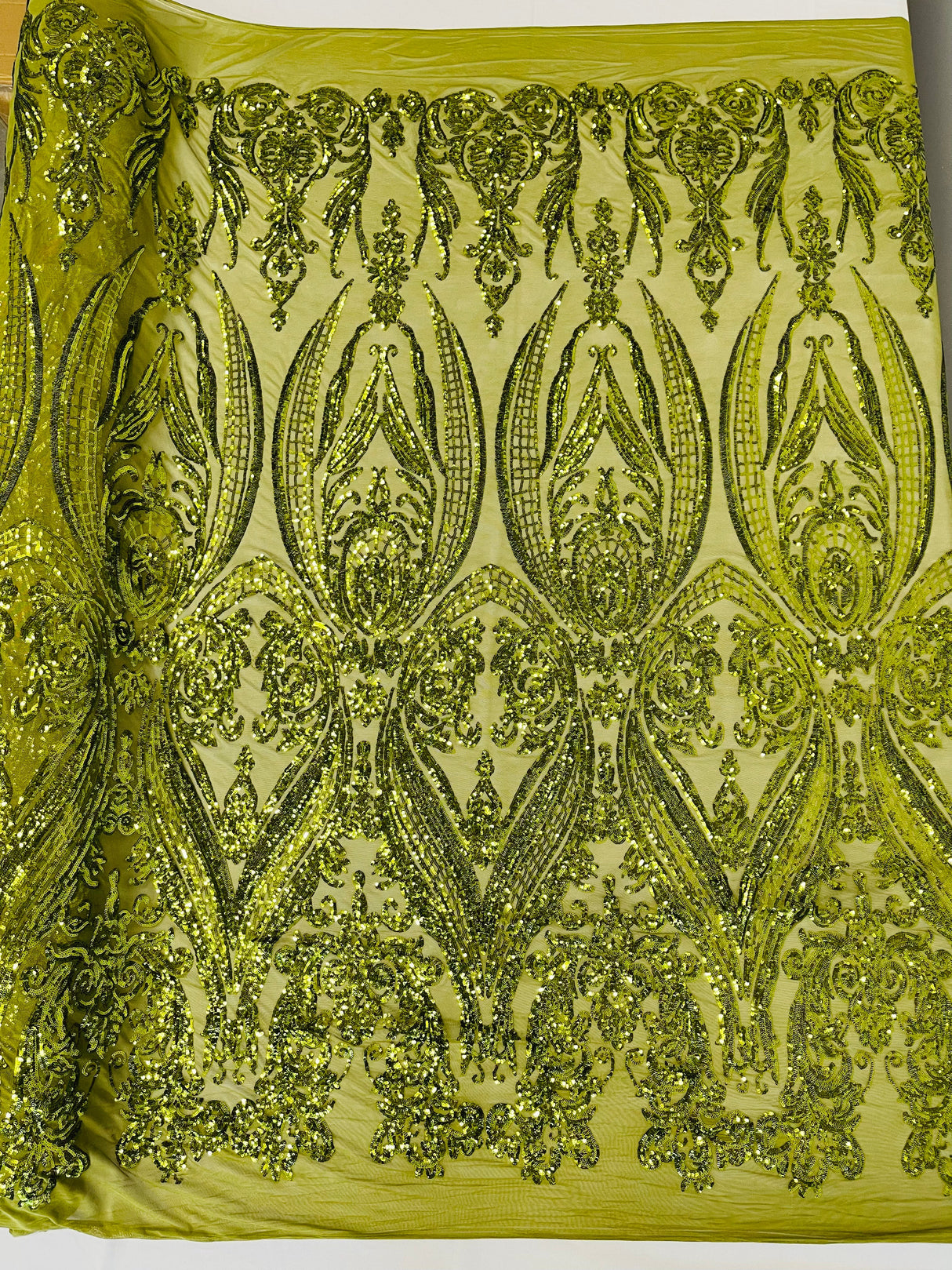 Big Sequin Damask Polyester Fabric - Damask Sequin Mesh, 54" Width (1 Yard)