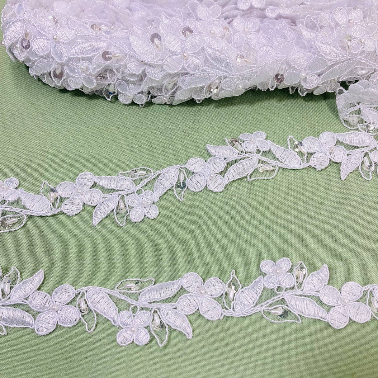 Beaded Corded Lace Trim 1.5" Wide