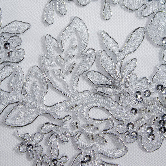 1 Yard Opulent Beaded and Corded Bridal Lace Fabric Embroidered on Polyester Net Mesh