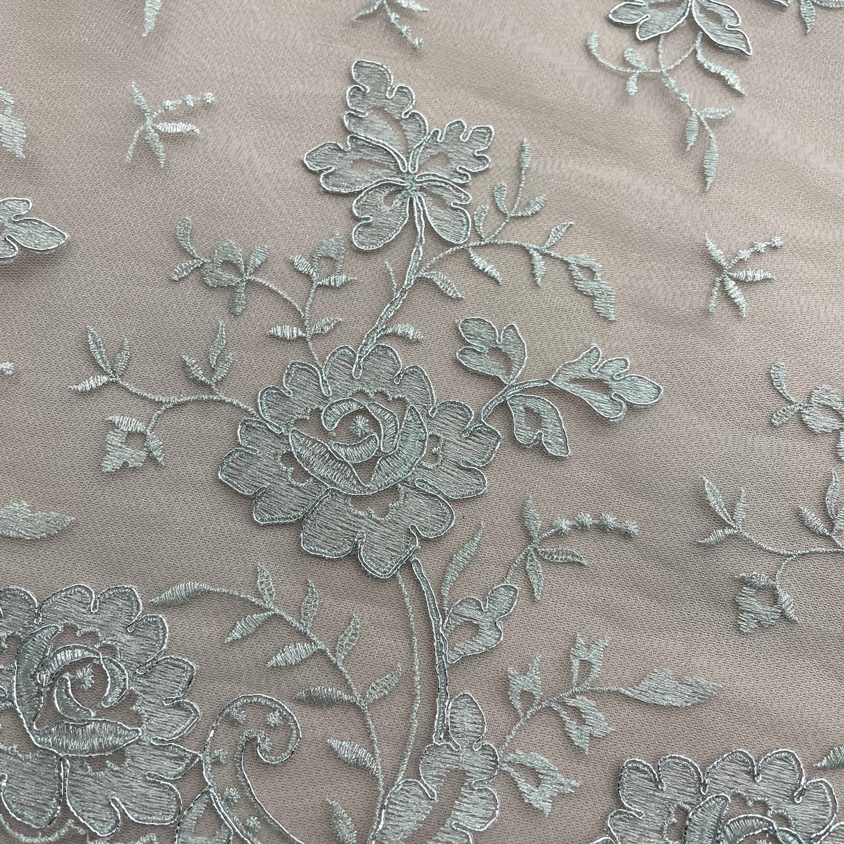 1 Yard Corded Bridal Lace Fabric Embroidered on Polyester Net Mesh for Elegant Wedding and Evening Gowns – 54"