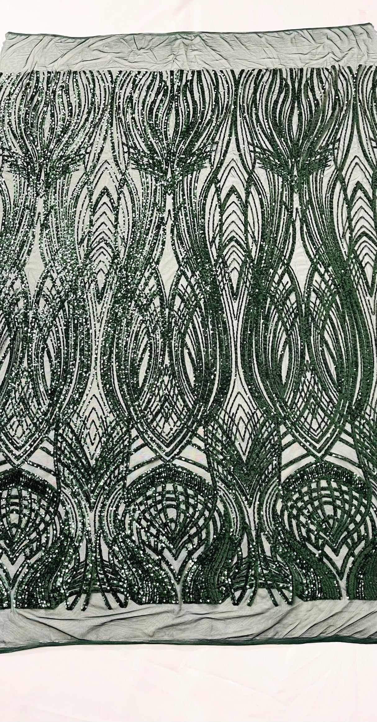 Feather Damask Shiny Sequin Design 4 Way Stretch Mesh Fabric - Iridescent Sequin Embroidered Mesh, 48-50" Width, 36" Length (1 Yard)