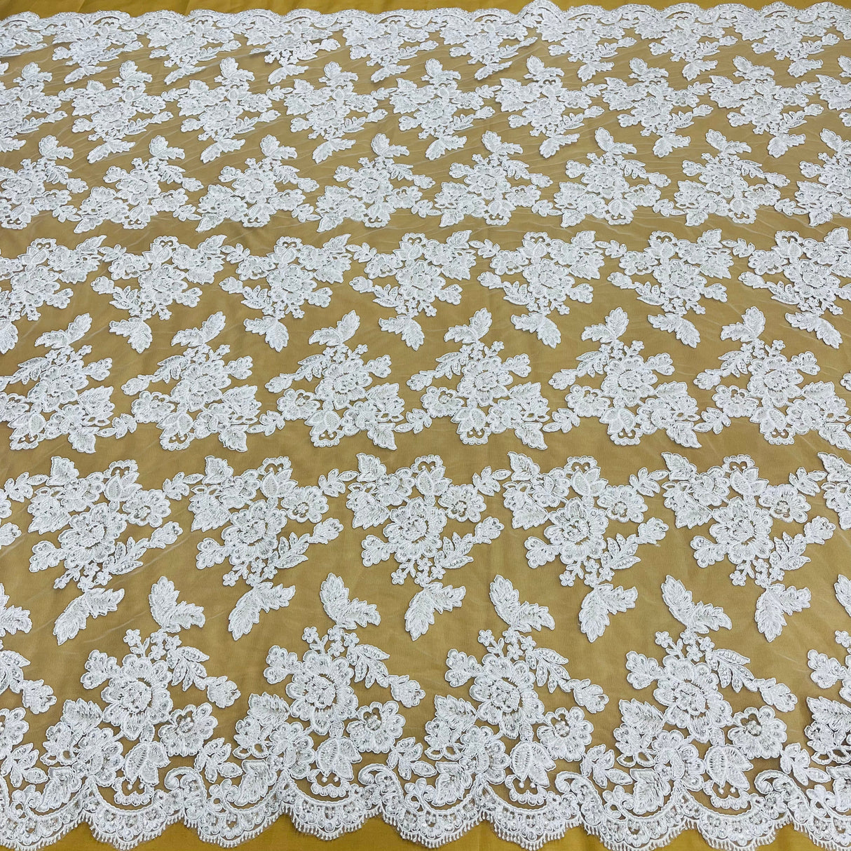 Beaded Corded Bridal Lace Fabric