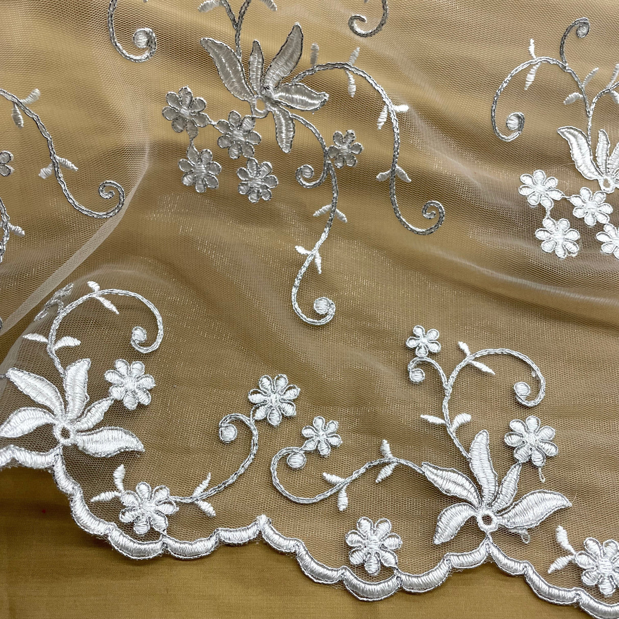 Embroidered Corded Bridal Lace Mesh