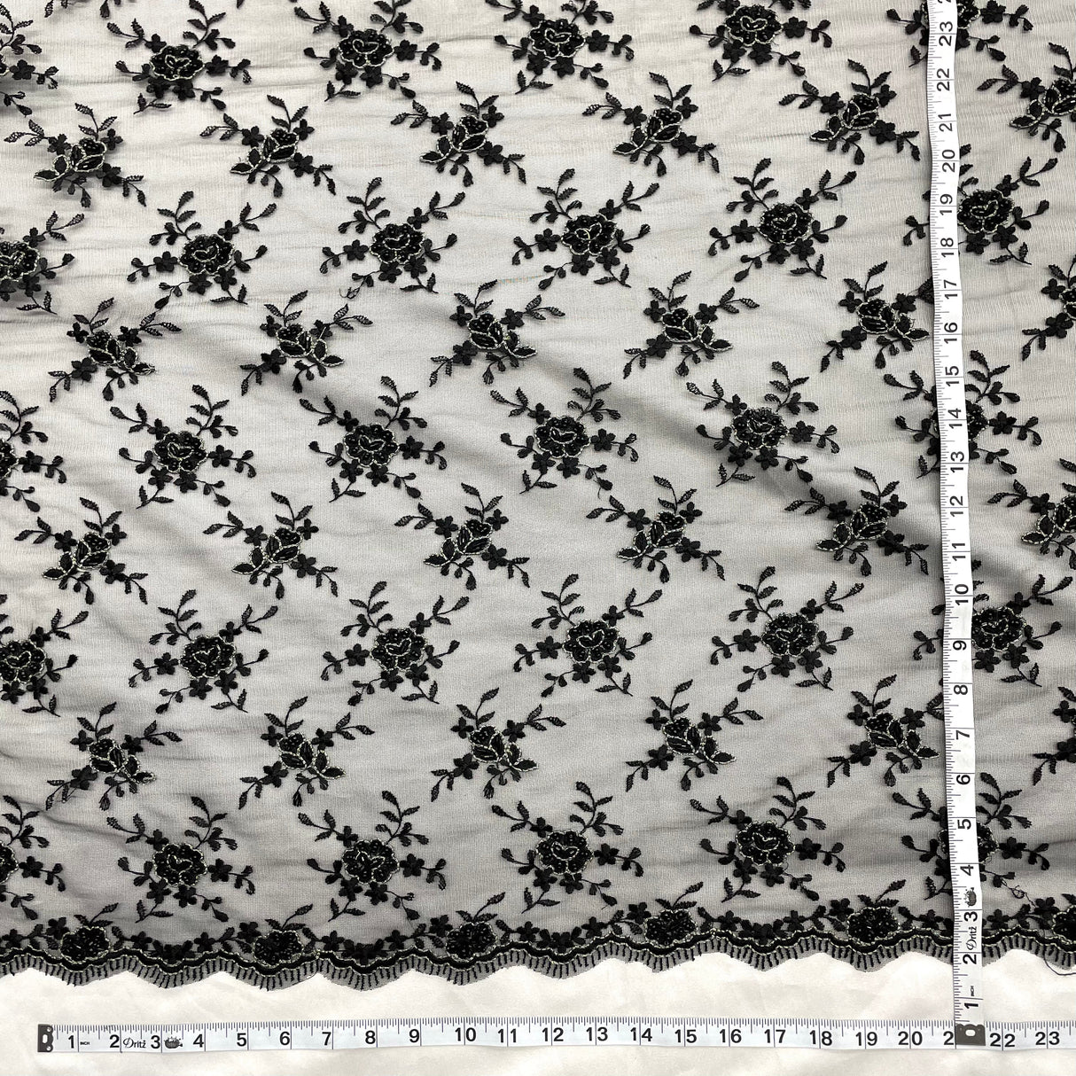 Beaded Lace Black Mesh Fabric