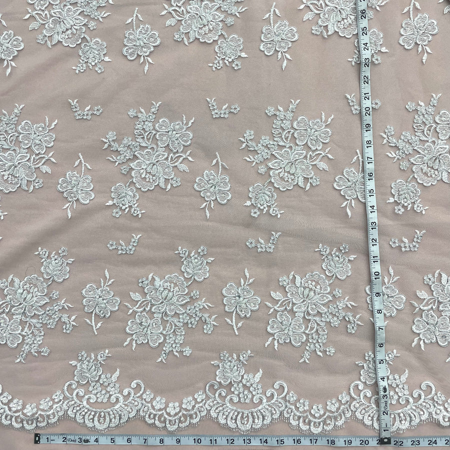 1 Yard Exquisite Beaded Lace Fabric Embroidered with Sequins on Polyester Net Mesh
