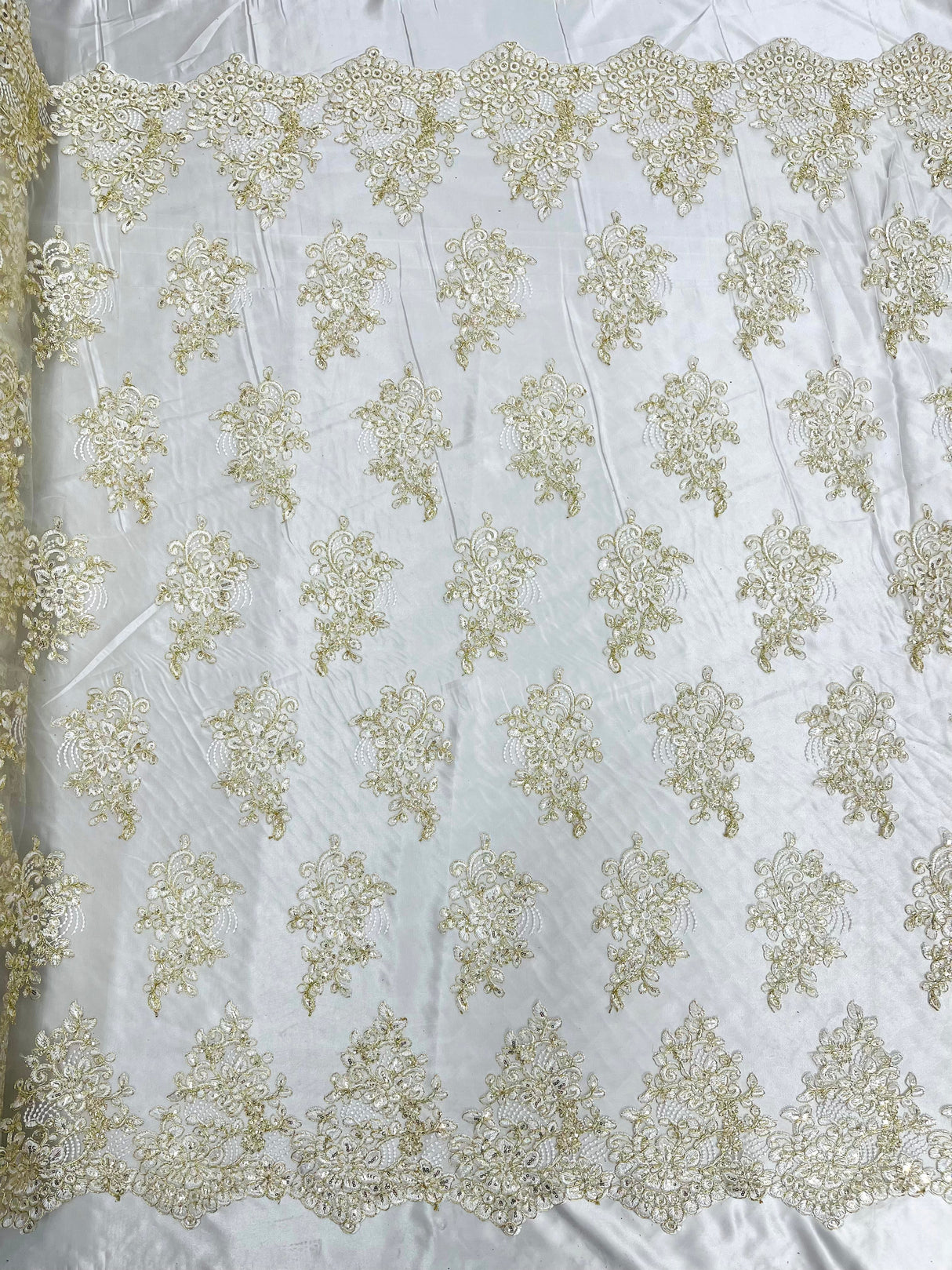 Camila Embroider Floral Damask Lace Fabric - Floral Damask, 54" Width (1 Yard)