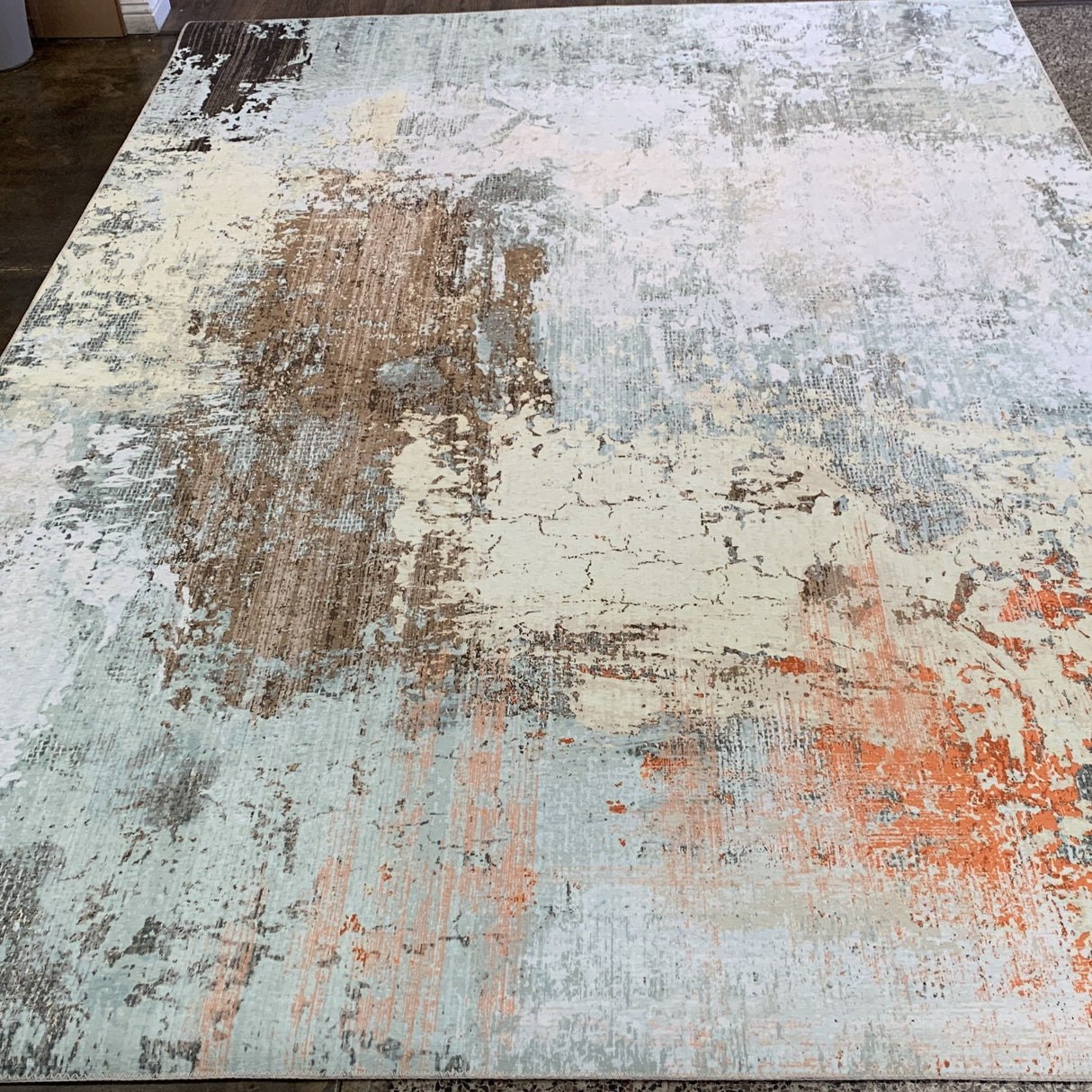 Vintage Rusty Print Style Printed Rug - Orange Brown Beige, Rust, 7'6" X 10'3" (1 Piece)