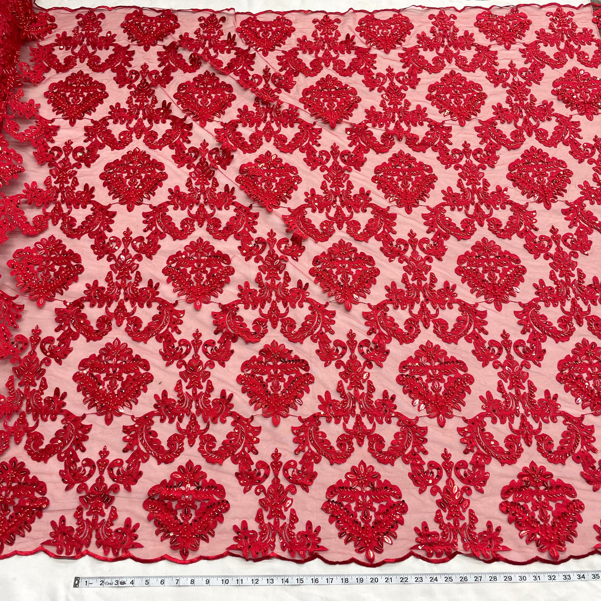 Beaded Lace Fabric on Polyester Net Mesh 56"