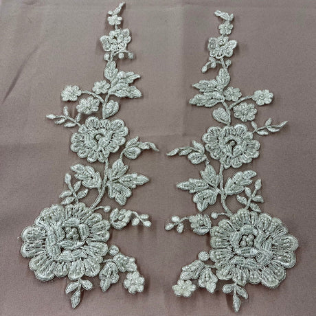 1 Pair 13" x 3.5" Beaded & Corded Floral Lace 100% Polyester Net Mesh