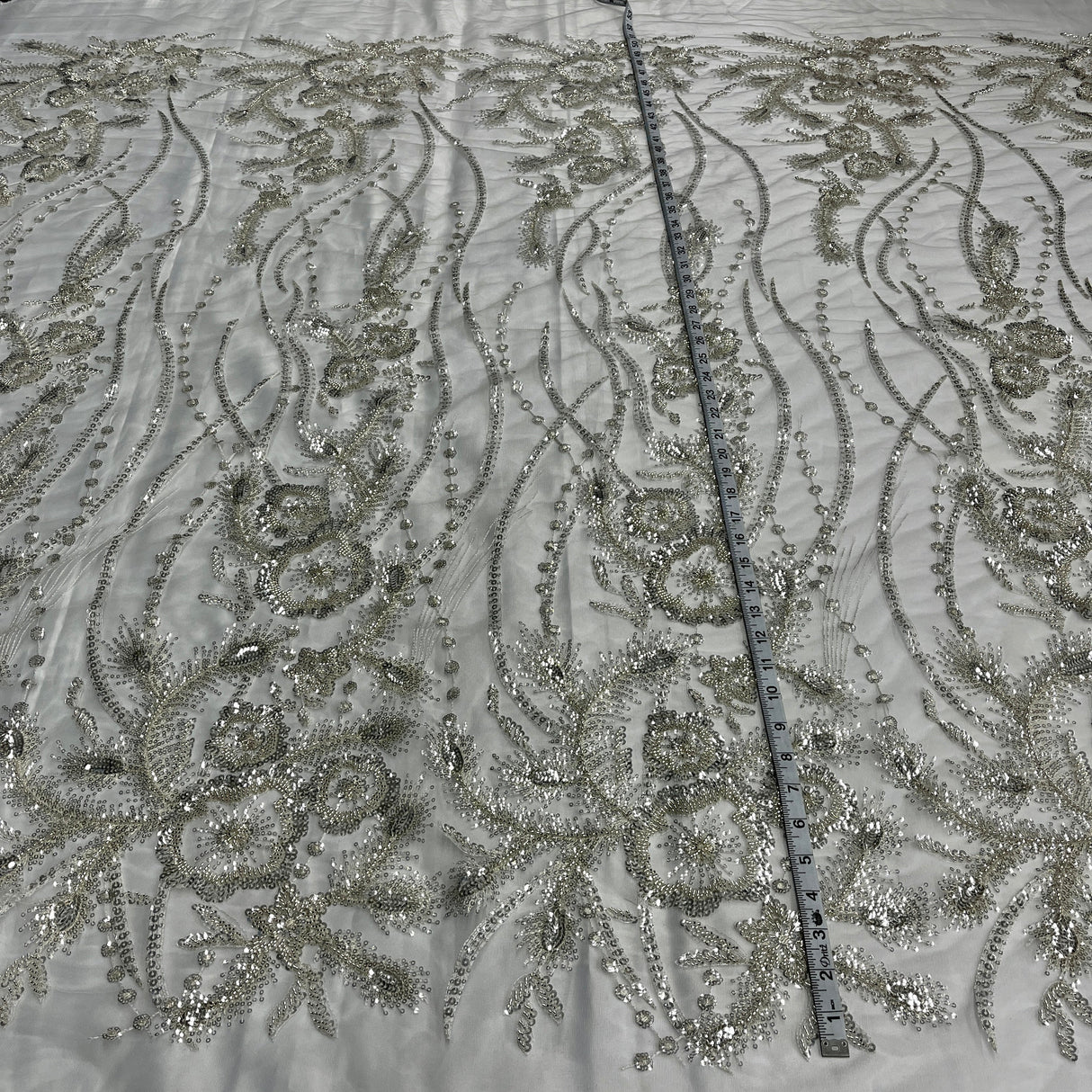 Beaded Lace Fabric Antique Silver
