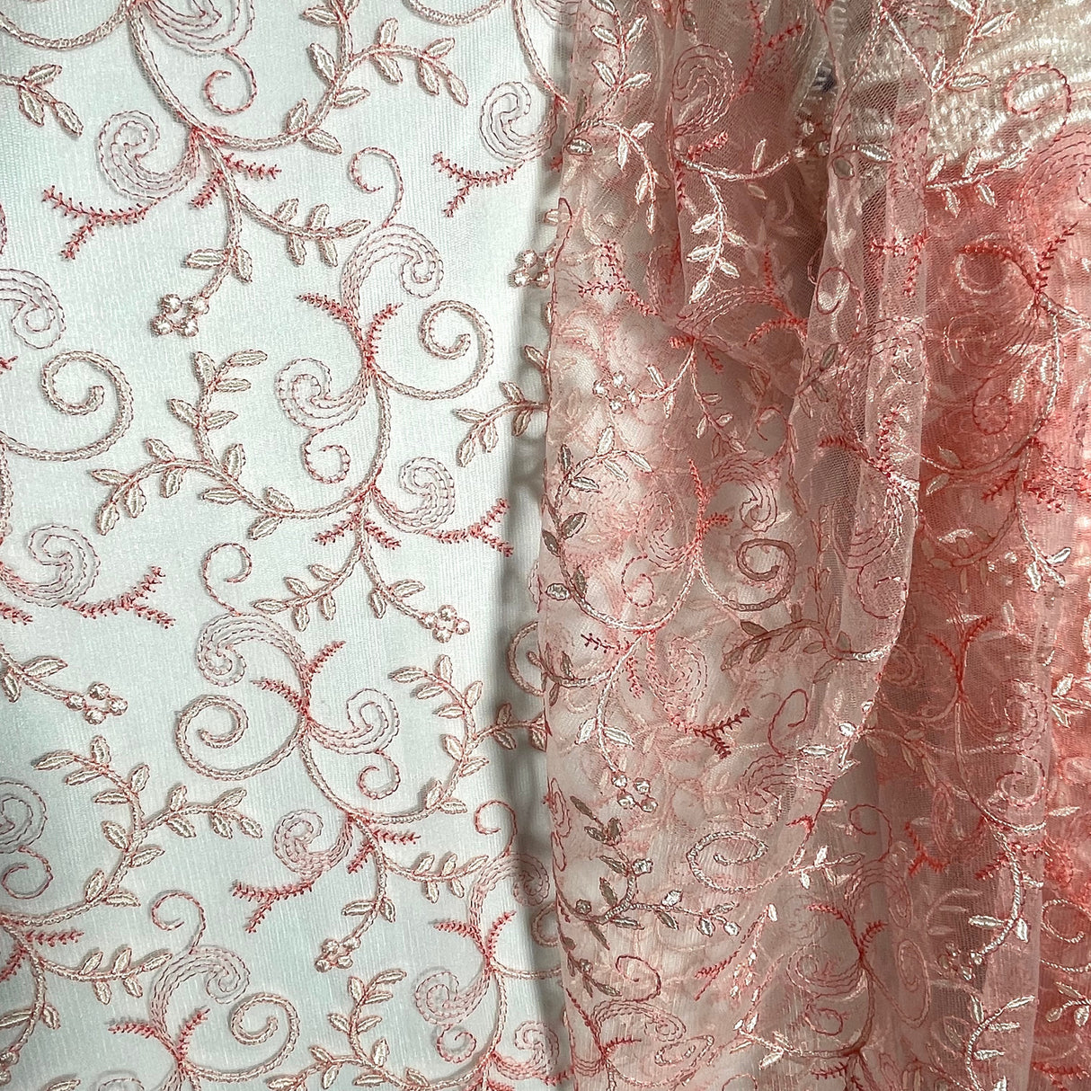 Embroidered Lace Polyester Fabric - Floral Mesh, 52" Width (1 Yard)