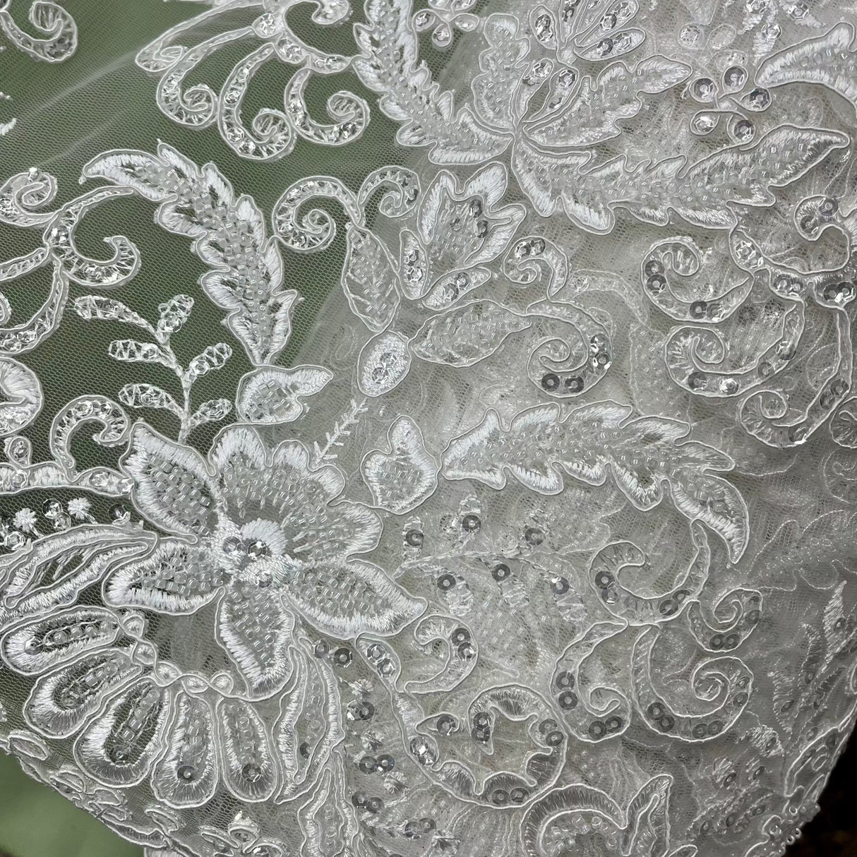 Beaded Corded Bridal Lace Fabric 51" White Ivory