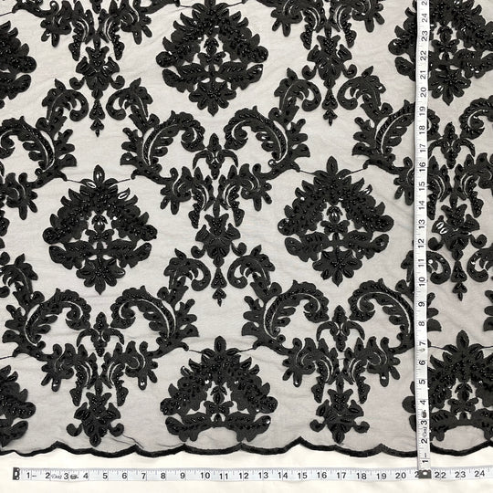 1 Yard Beaded Lace Fabric Embroidered 100 Percent Polyester Net Mesh 56 inch Width